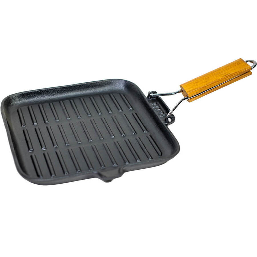 Folding Handle Cast Iron Fry Pan 240mm Square | Supex