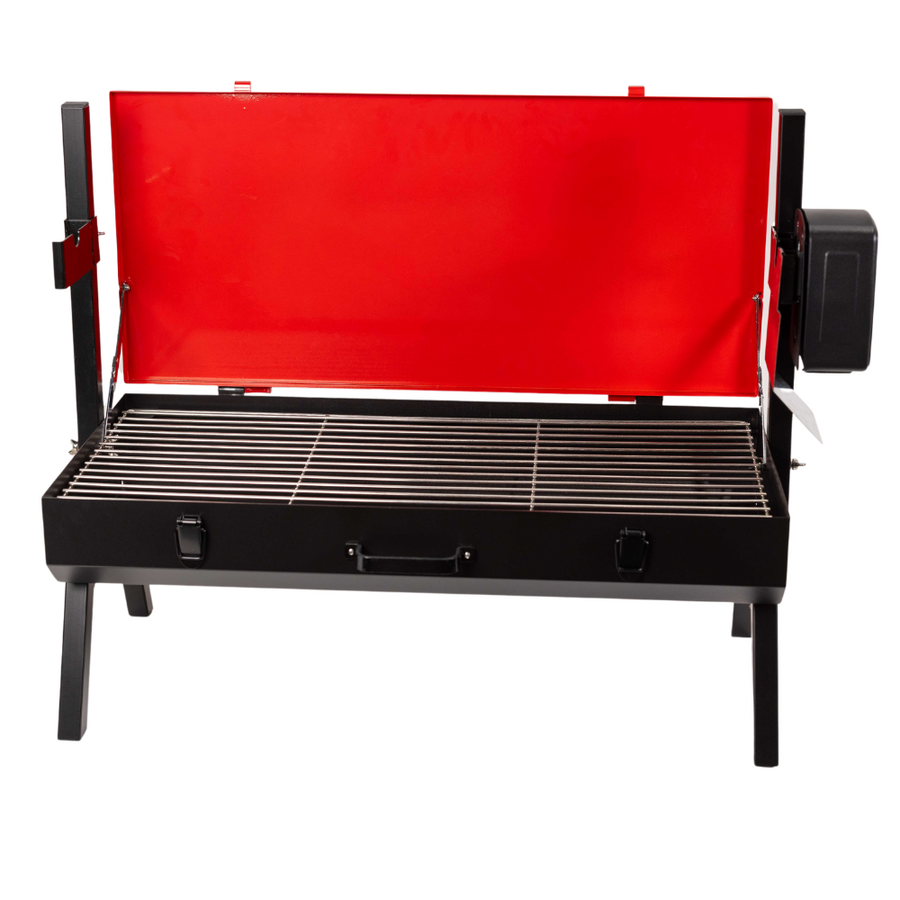 Mini Spit Roaster Charcoal BBQ - Red 3v Motor | Flaming Coals