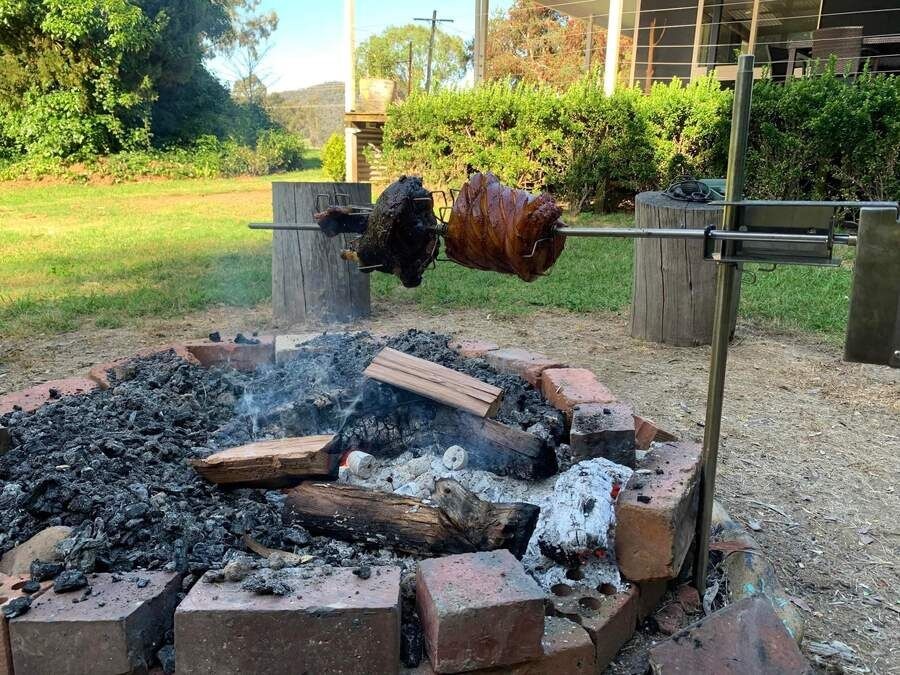 This shows an Auspit Rotisserie cooking roasts