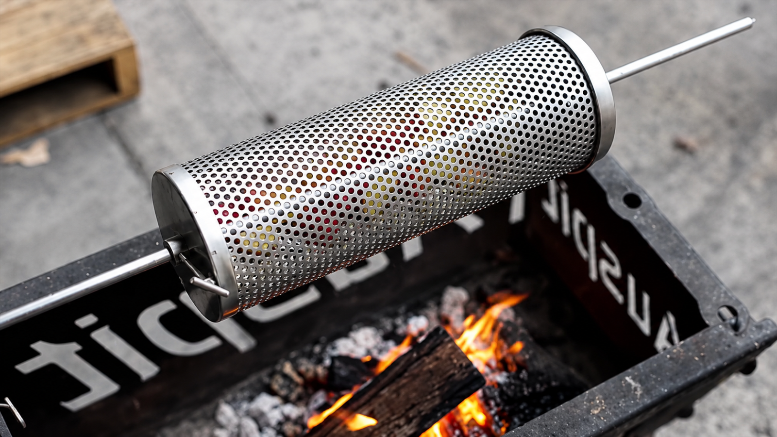 This image shows the spitmate accessory roasting potatoes This image shows the spitmate accessory roasting potatoes
