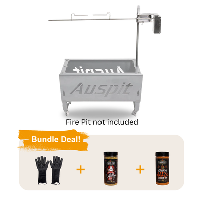 Auspit Compact Portable Camping Spit Rotisserie Package - Silver (BUNDLE)
