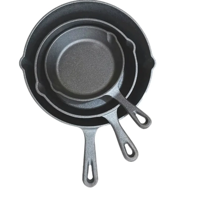 3pc Pre-Seasoned Cast Iron Skillet Set with Pour Spout and Handles by WildTrak 