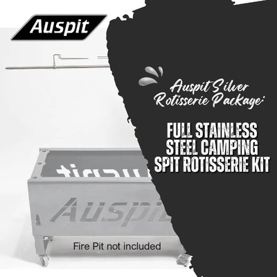 Auspit Silver Rotisserie Package: Full Stainless Steel Camping Spit Rotisserie Kit image